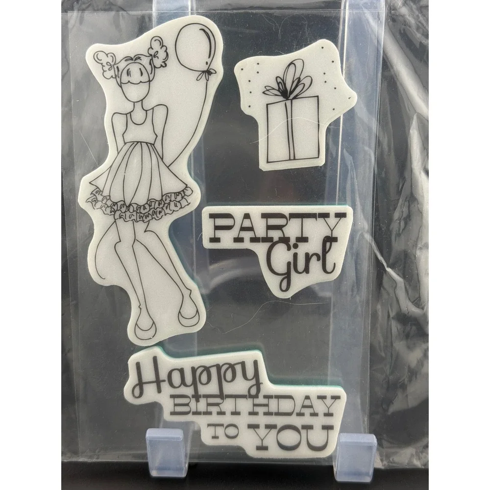 Unity Stamp Co Party Girl Happy Birthday Cling Rubber Stamp Set 4pc Girl